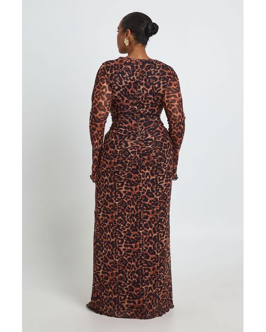 Boohoo Red Plus Leopard Mesh Keyhole Maxi Dress