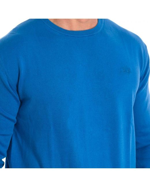 La Martina Blue Long Sleeve Sweater Rms007-Xc022 for men