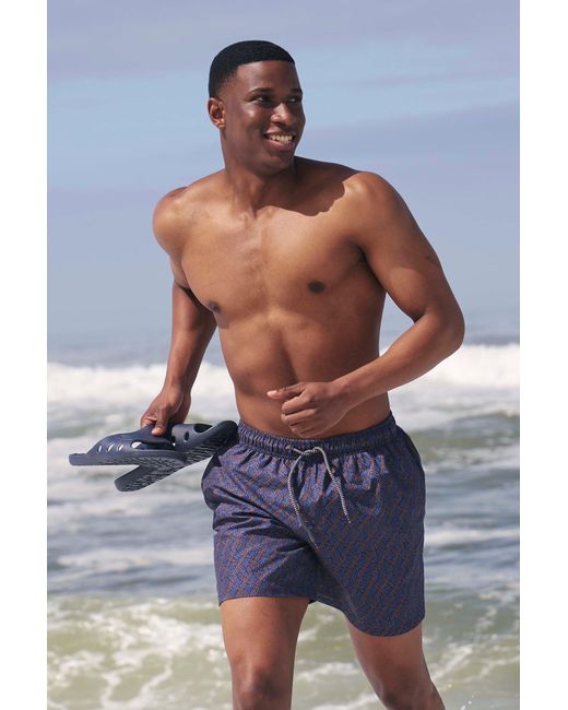 Mountain Warehouse Blue 'Aruba' Printed Swim Shorts Drawstring Quick Drying Swimming Trunks for men