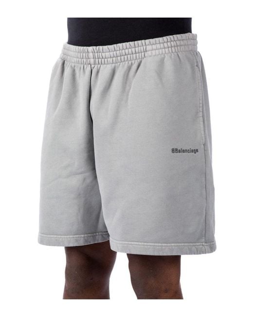 Balenciaga Gray Bb Logo Embroidered Cotton Shorts for men