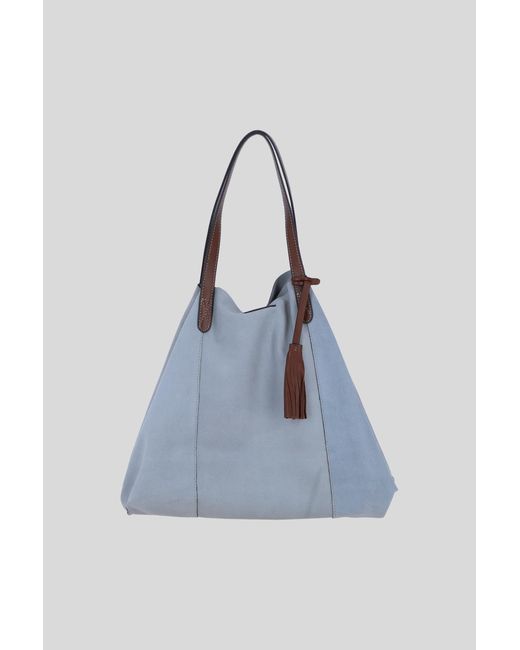 Brampton London Blue Real Suede Leather Shopper Bag With Tassel Charm