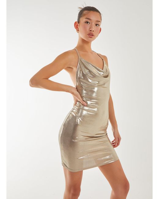 Pink Vanilla Natural Metallic Cowl Strappy Dress