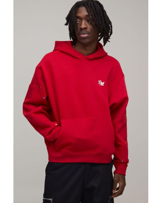 BoohooMAN Red Oversized Boxy Bm Panelled Hoodie for men