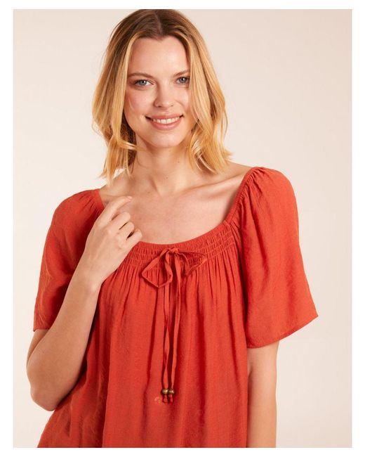 Blue Vanilla Milkmaid Shirred Swing Top
