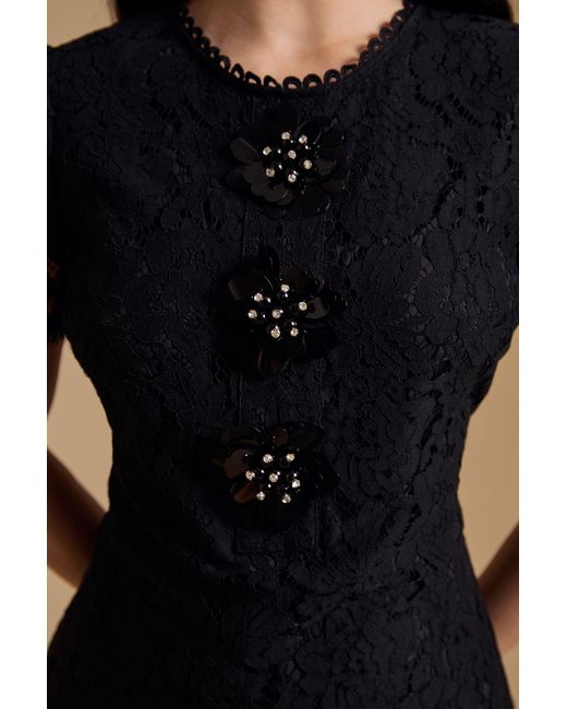 Oasis Black Floral Detail Lace Mini Dress