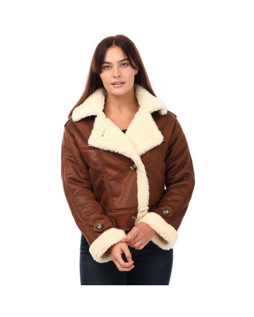ONLY Brown Womenss Ylva Faux Suede Aviator Jacket