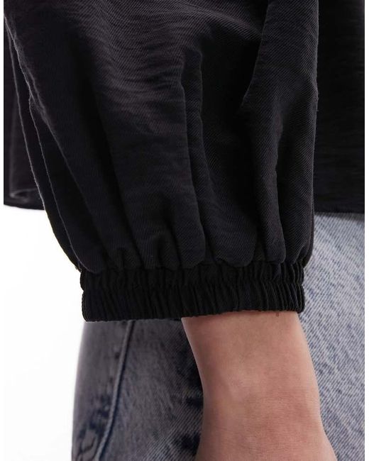 TOPSHOP Black Balloon Sleeve Bardot Top