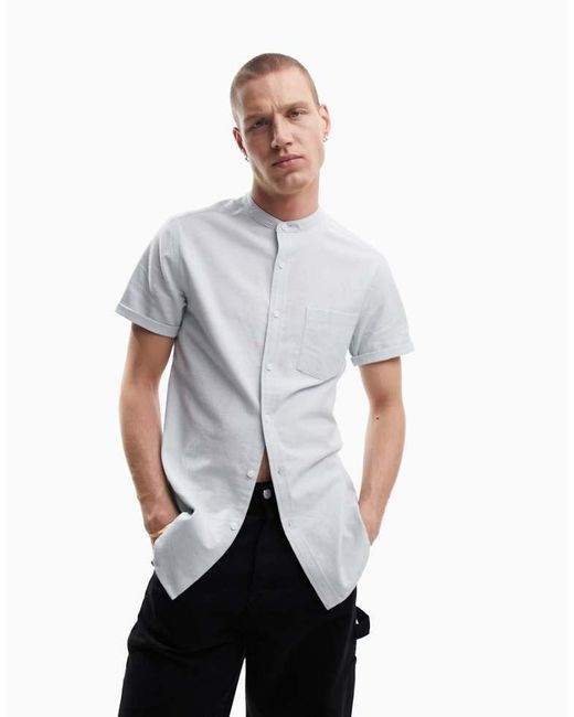 ASOS White Slim Fit Oxford Shirt With Grandad Neck for men