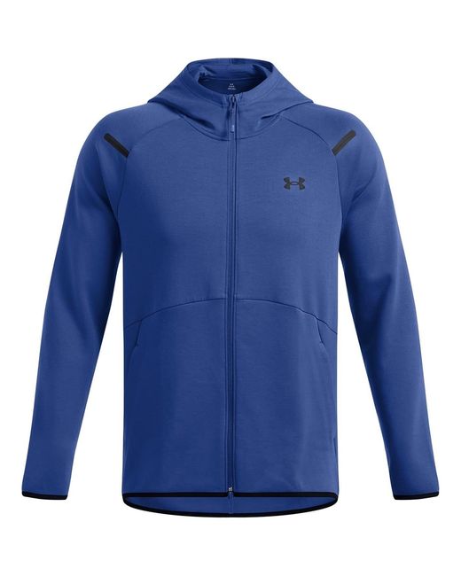 Under Armour Blue Unstoppable Hooded Neck Full Zipper Solid Patterned Sweat Jacket for men