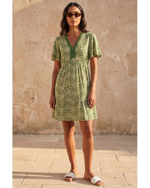 D.u.s.k Green Abstract Lace Trim Dress
