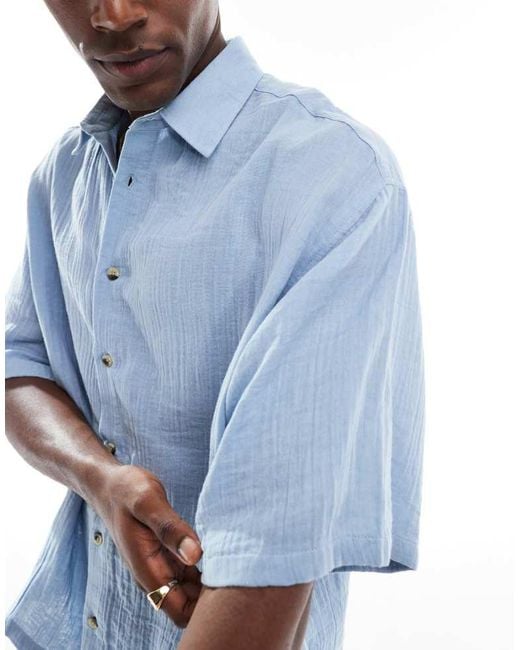 ASOS Blue Cheesecloth Textured Regular Shirt for men