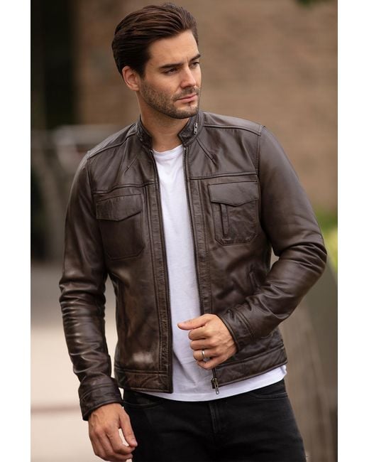 Ashwood Leather Brown 'Edinburgh' Real Bomber Jacket for men