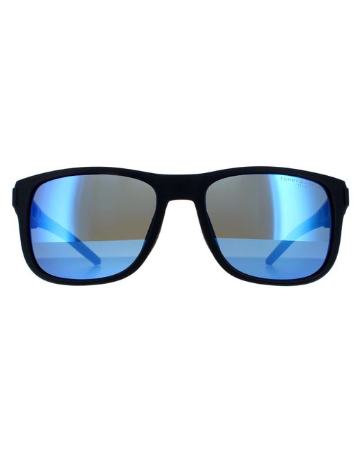 Tommy Hilfiger Blue Wrap Matte Mirror Sunglasses for men