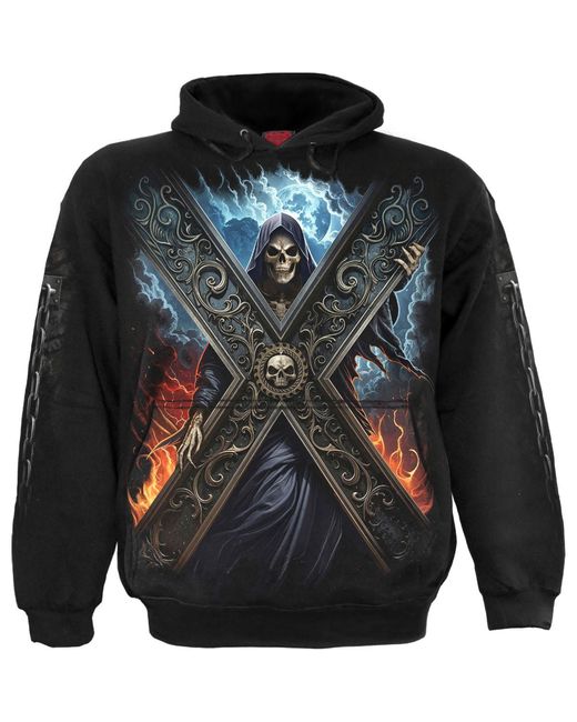 Spiral Black Adult Crossed Over Back & Sleeve Print Hoodie