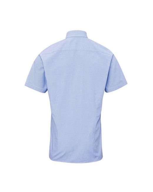 PREMIER Blue Gingham Cotton Short-Sleeved Shirt (Light/ for men