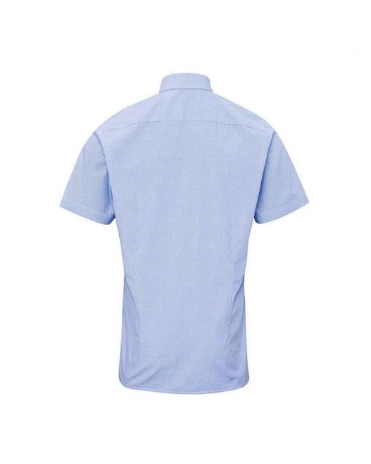 PREMIER Blue Gingham Cotton Short-Sleeved Shirt (Light/ for men