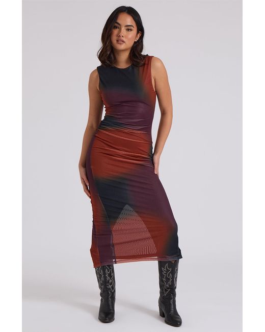 Urban Bliss Red Mesh Tye-Dye Midaxi Dress