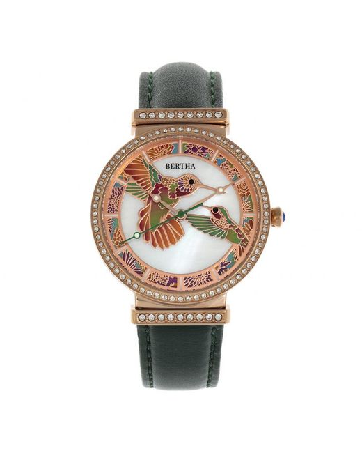 Bertha Metallic Emily Mother-Of-Pearl Leather-Band Watch