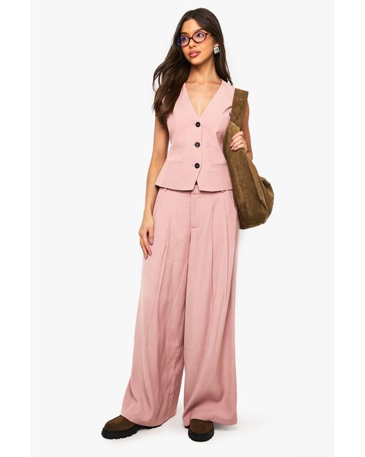 Boohoo Pink Tailored Palazzo Wide Leg Pants