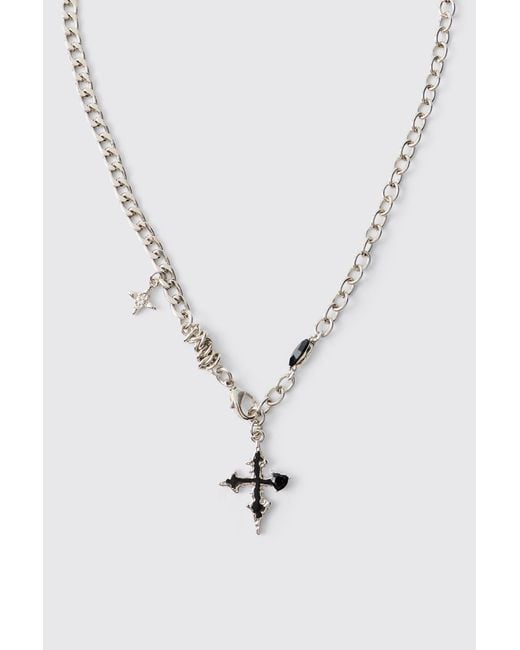 BoohooMAN Blue Layered Gothic Cross Necklace Iron for men