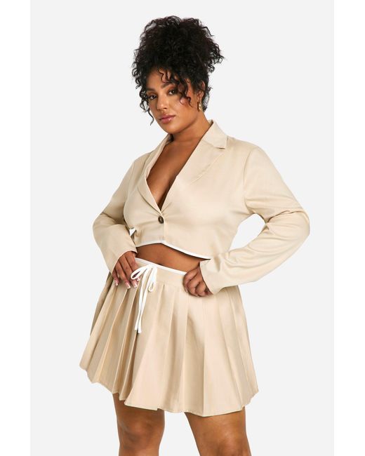 Boohoo Natural Plus Contrast Binding Pleated Mini Skirt