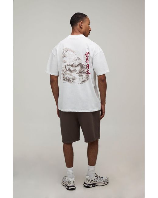 BoohooMAN White Oversized Boxy Japan Mountain Print T-Shirt for men