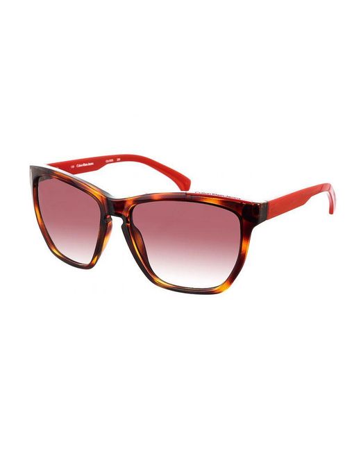 Calvin Klein Red Acetate Sunglasses With Rectangular Shape Ckj757S