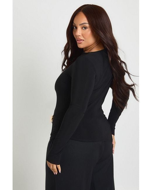 Boohoo Black Plus Long Sleeve Ruched Trim Detail Top