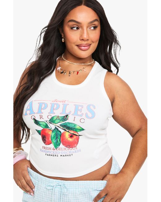 Boohoo Plus Sweet Apples Racer Vest Top in White Lyst UK