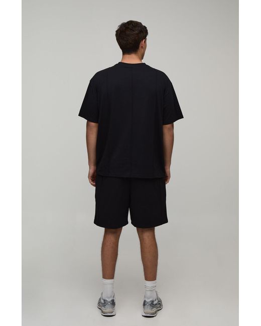 BoohooMAN Black Sport Seam Detail Oversized T-Shirt & Baggy Short Set for men