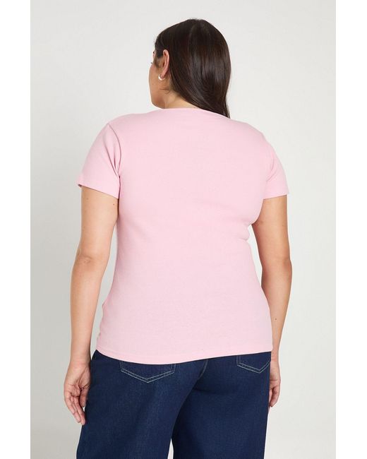 Boohoo Blue Plus Ribbed Contrast Henley Button Short Sleeve Top