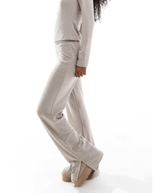 Miss Selfridge Natural Soft Touch Rib Split Hem Flare Trouser Co Ord