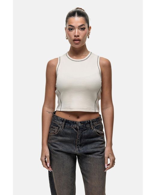 Good For Nothing Natural Stitch Detail Cropped Vest Top