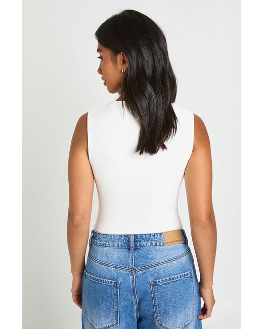 Boohoo White Petite Double Layer Slinky Square Neck Sleeveless Bodysuit