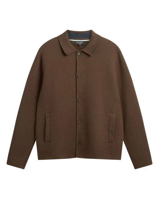 Ted Baker Brown Freder Heavy Knitted Cardigan Jacket Cotton for men