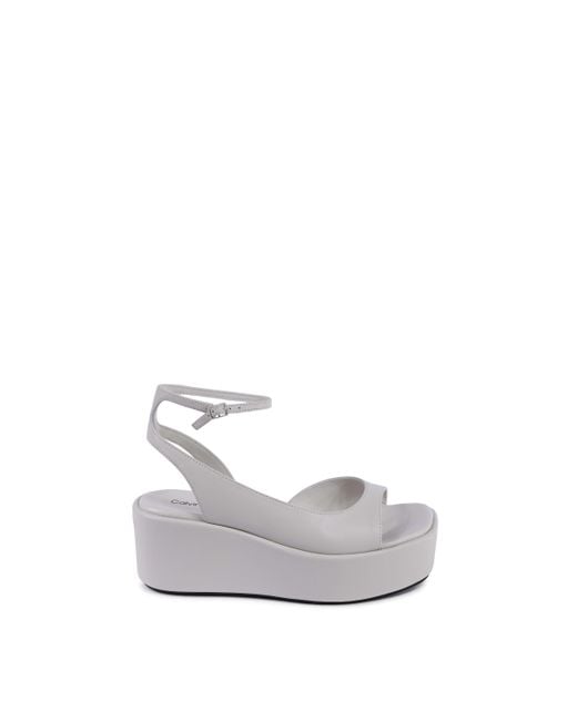 Calvin Klein White Platform Wedge Sandals