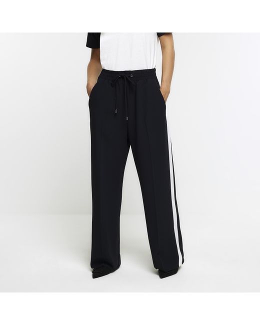 River Island Black Joggers Petite Side Stripe Wide Leg