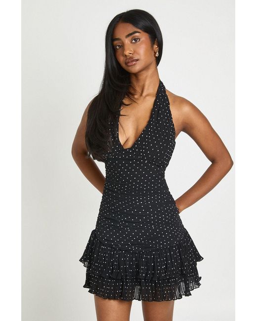 Boohoo Black Polka Dot Pleated Halter Corset Top