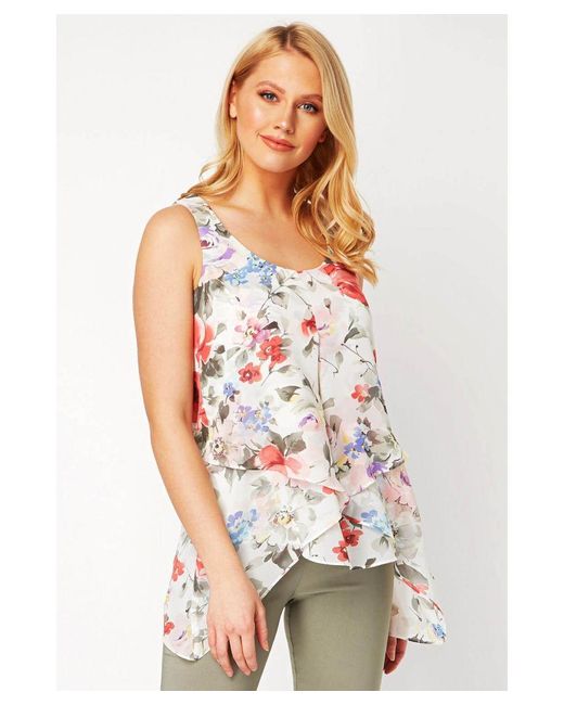 Roman White Floral Print Asymmetric Top