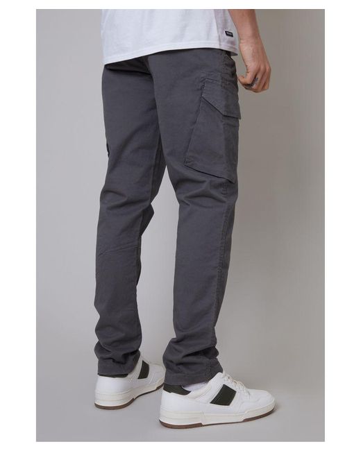 Threadbare Blue 'Drill' Cotton Cargo Trousers With Stretch for men