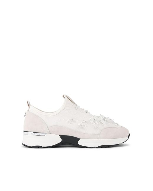 Carvela Kurt Geiger White Suede Fabric Tempo Jewel Sneakers