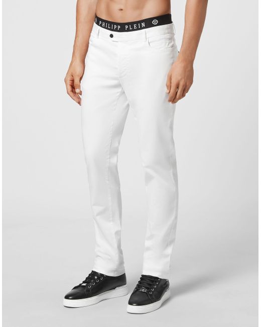 Philipp Plein Broek Pasvorm Chinos Iconic Plein in het White voor heren