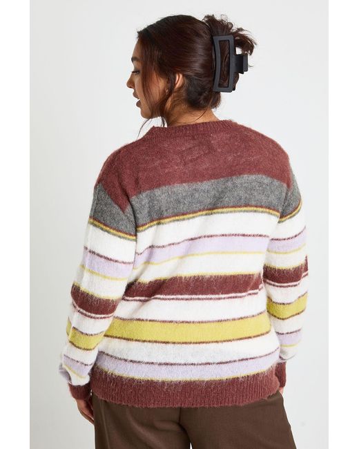 Boohoo Multicolor Plus Brushed Knit Multi Stripe Oversized Crew Neck Jumper