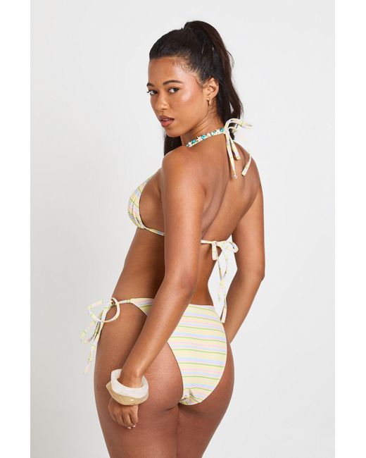Boohoo Green Striped Triangle Bikini Top And Tie Side Bottoms Set