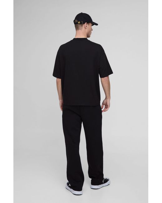 BoohooMAN Black Oversized Boxy Bm Signature Extended Neck T-shirt for men