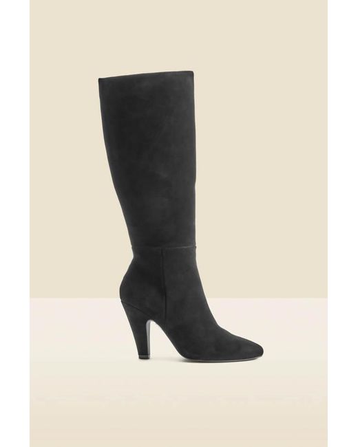 Sosandar Black Suede Knee High Heeled Boots