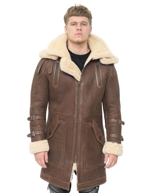 Infinity Leather Brown 3/4 Warm Sheepskin Trench Coat-Medina for men