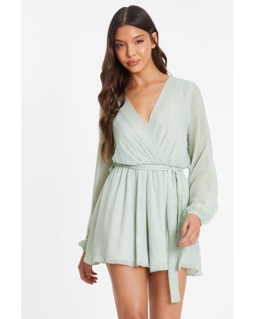 Quiz Green Sage Chiffon Wrap Playsuit