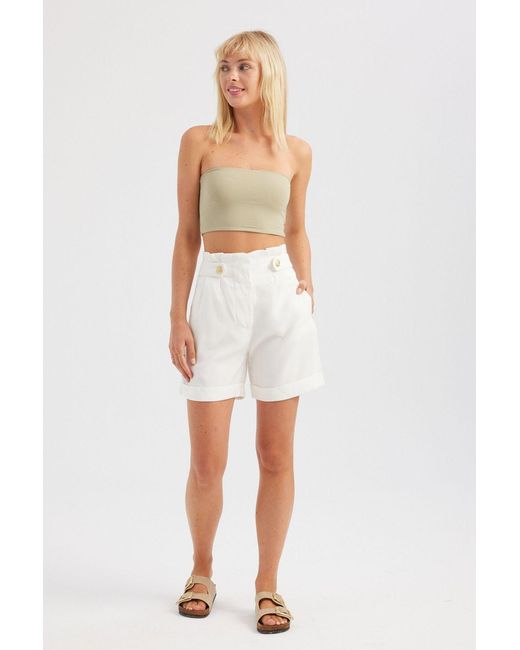 Hiccup White Woven High Waist Buttoned Shorts
