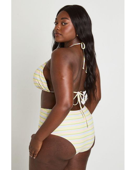 Boohoo Brown Plus Striped Triangle Bikini Top And High Waist Bottoms Set
